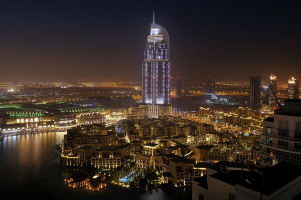 Bird s-eye view of Dubai at night