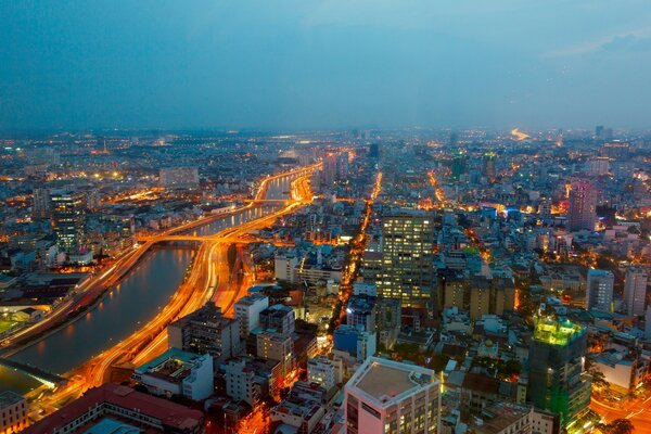 Orange framing of the river in the city