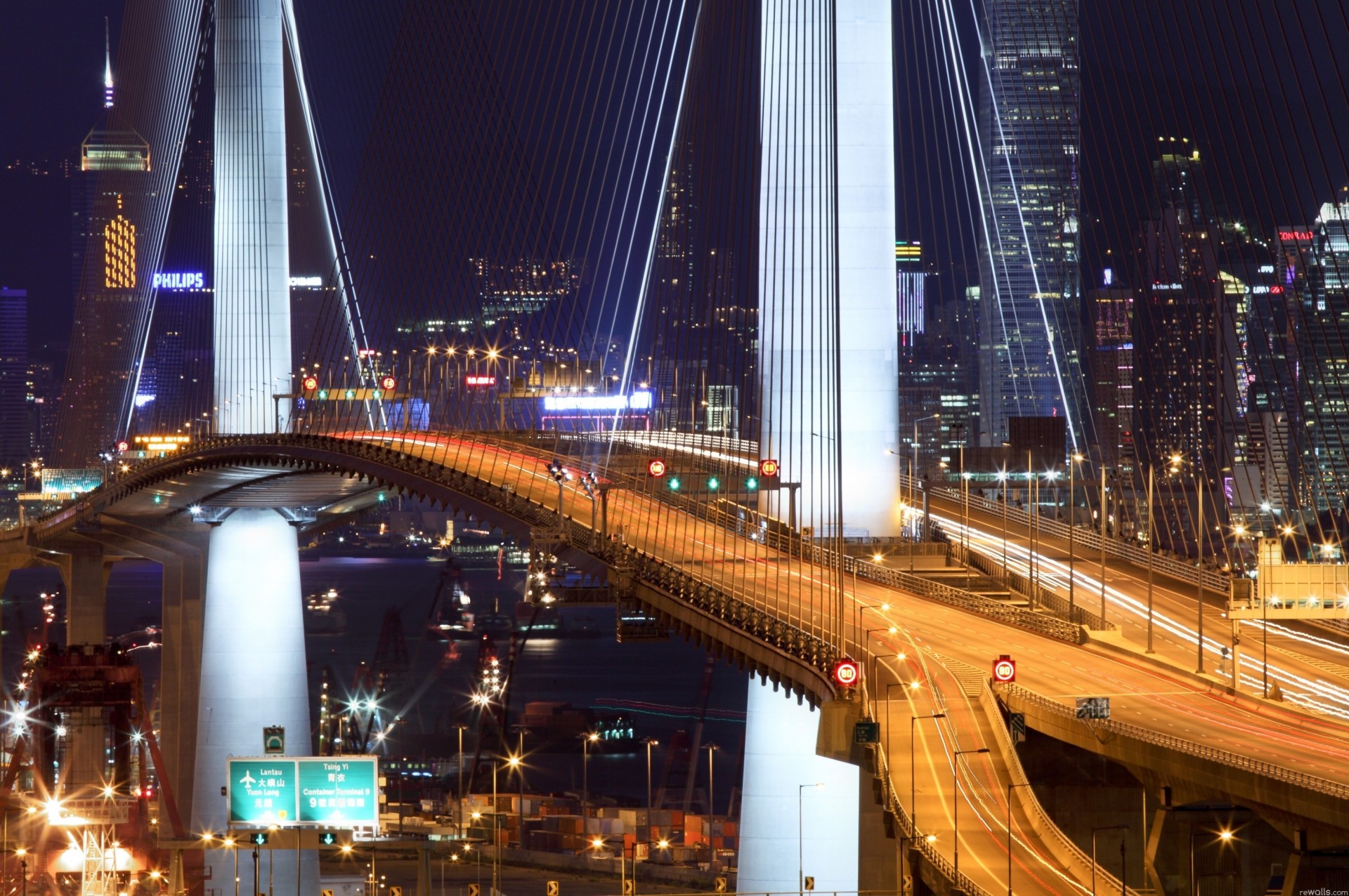 luces puente noche metrópolis ciudad