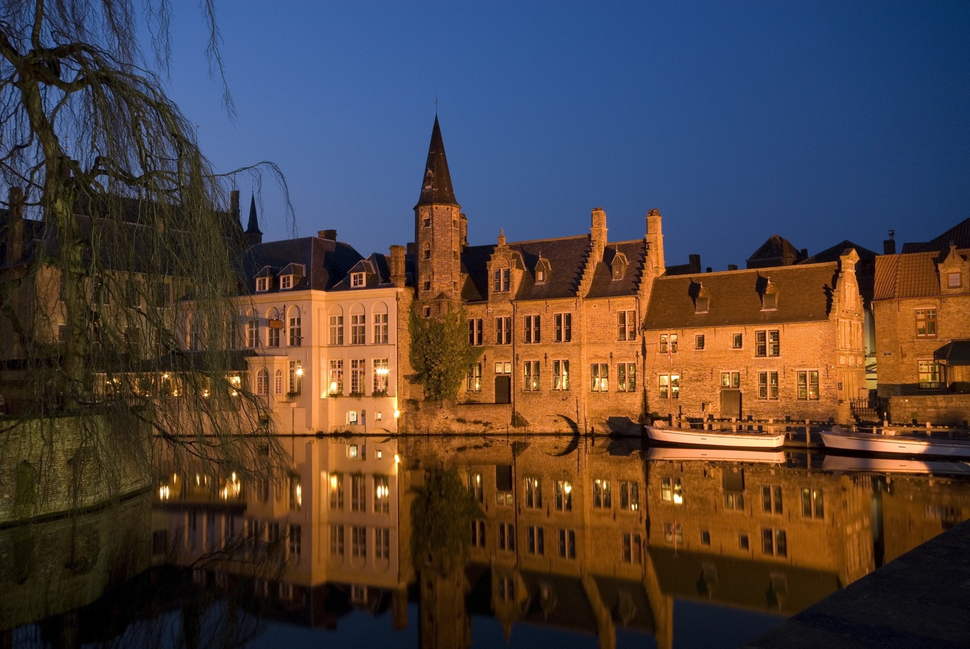 night river town belgium house