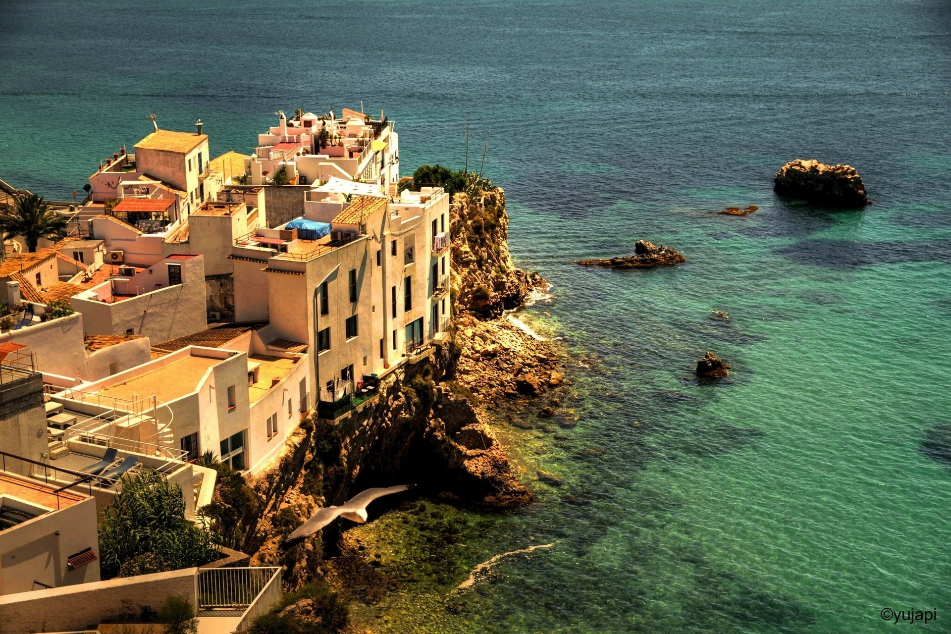 côte bâtiment mer ibiza espagne rochers