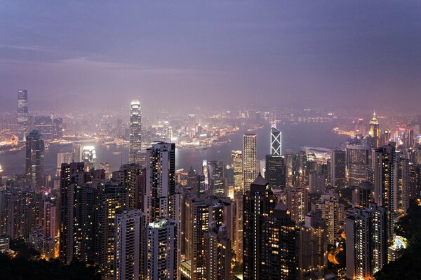 Hong Kong Wolkenkratzer Draufsicht in der Nacht