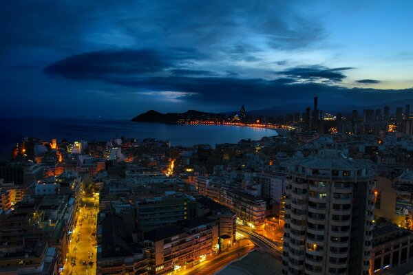 The city after sunset and burning lights