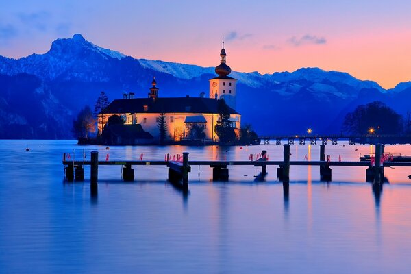 Sunset Lake Traunsee in Austria