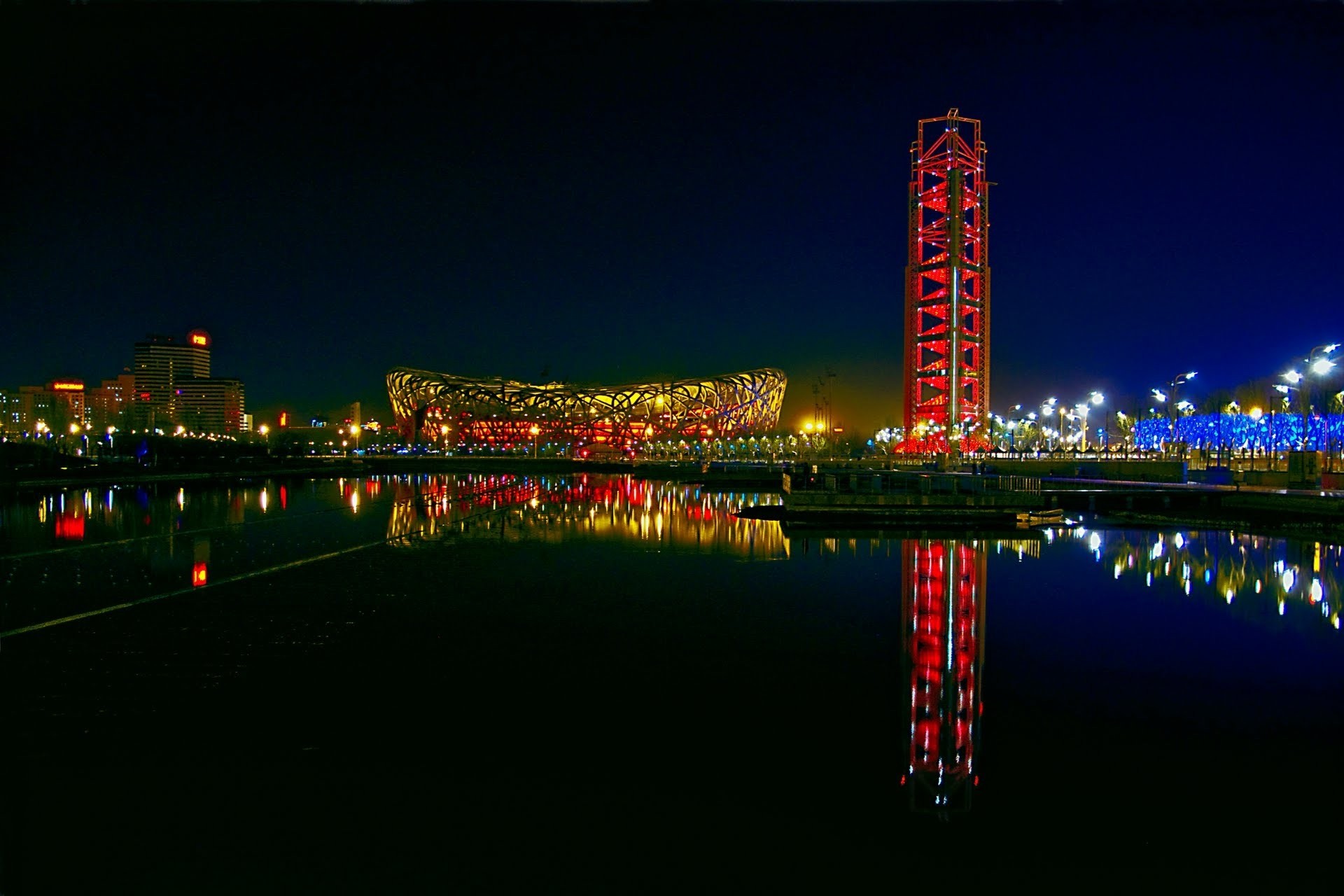 luz china noche agua beijing ciudad