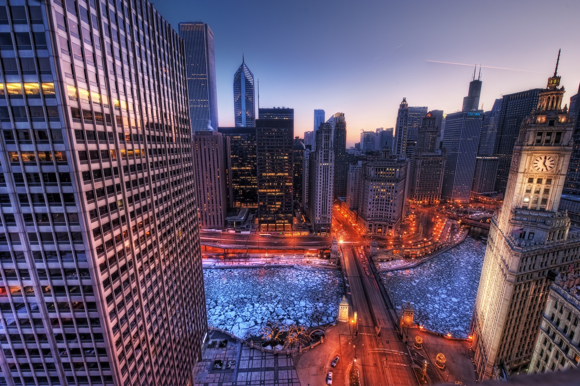 chicago town views illinois morning height united states winter