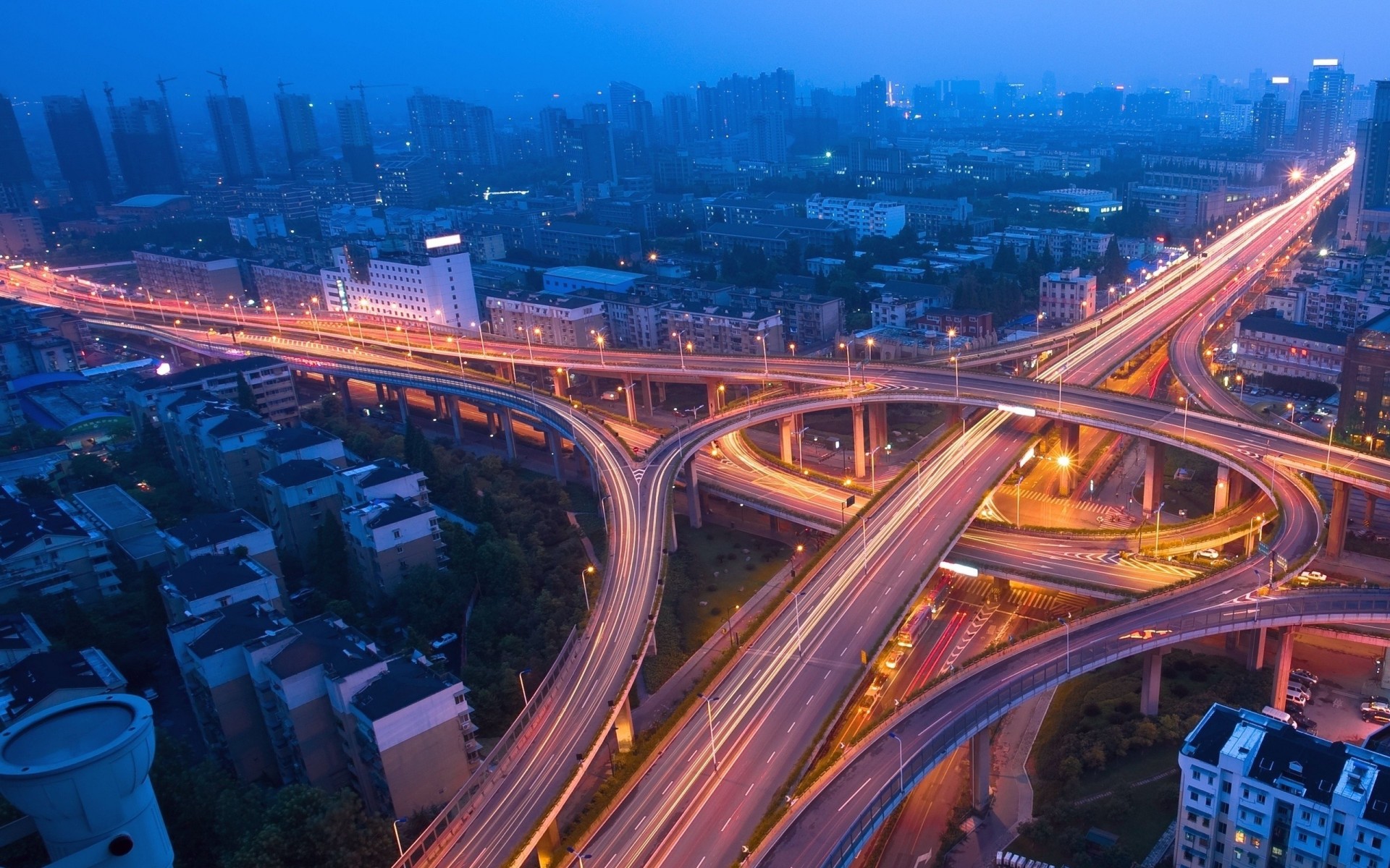 bridge top view night road building