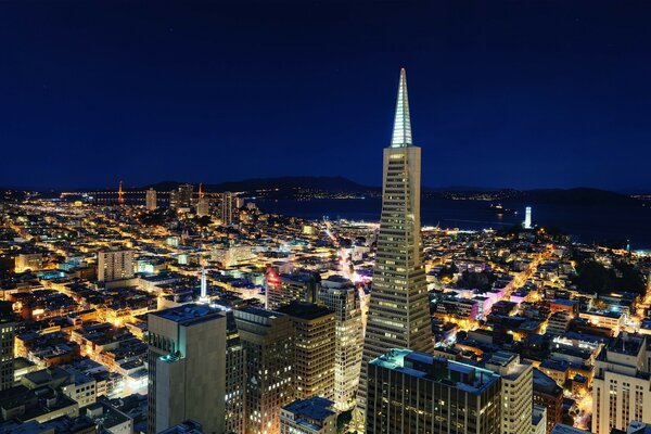 City lights at night in San Francisco