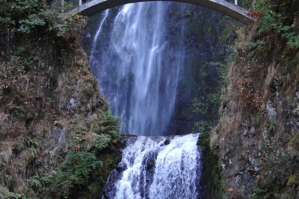 Beautiful Multnomah waterfall and bridge