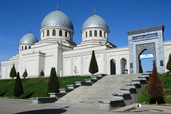 Beautiful snow-white mosque on the hill