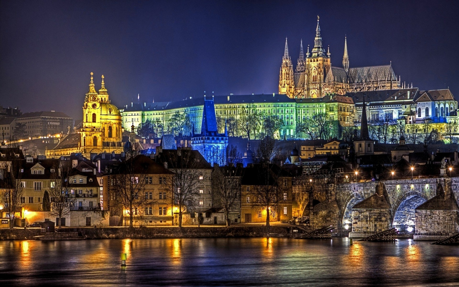 lights charles bridge night prague