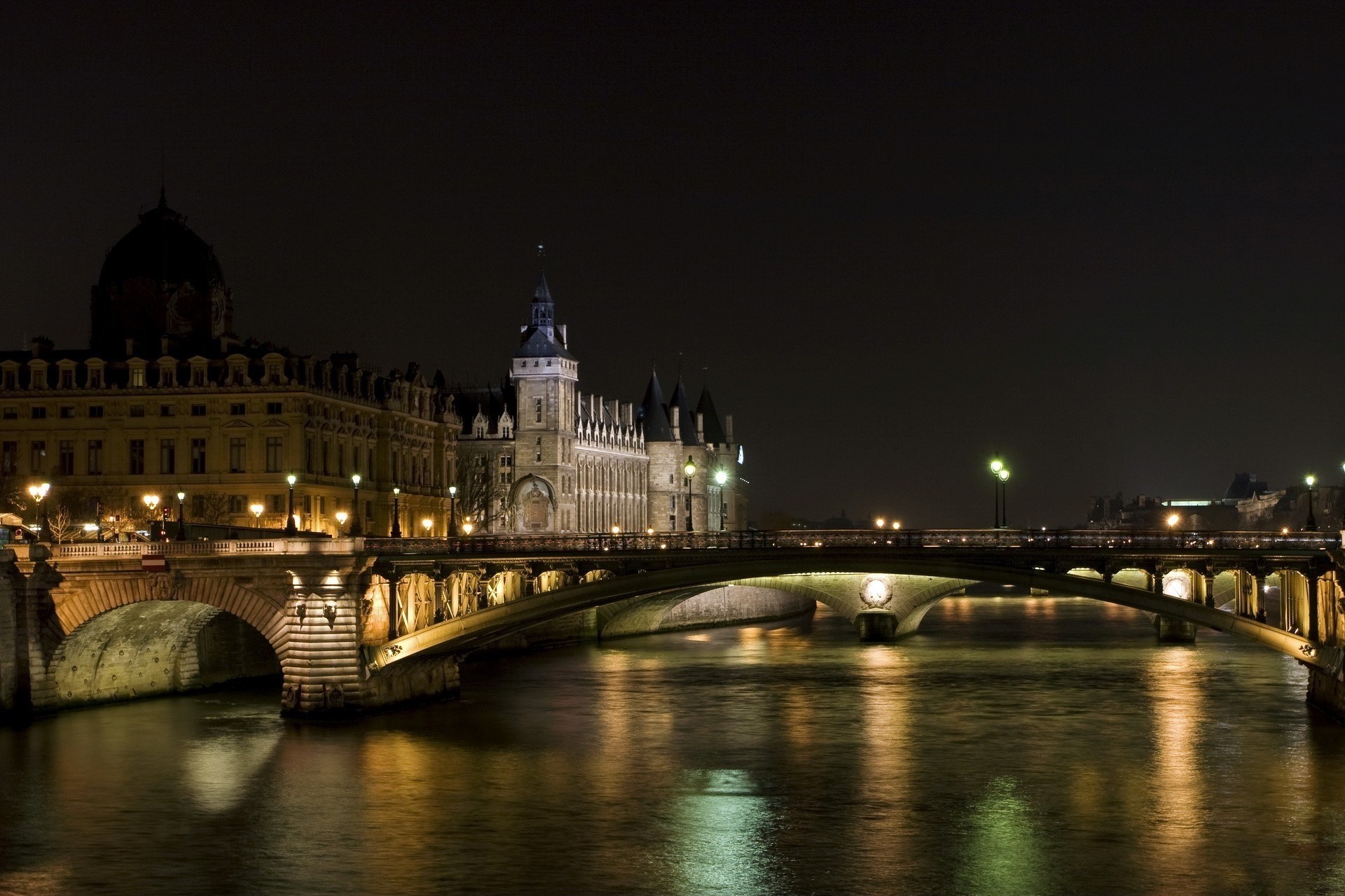 lichter nacht frankreich brücke paris stadt wasser gebäude kanal