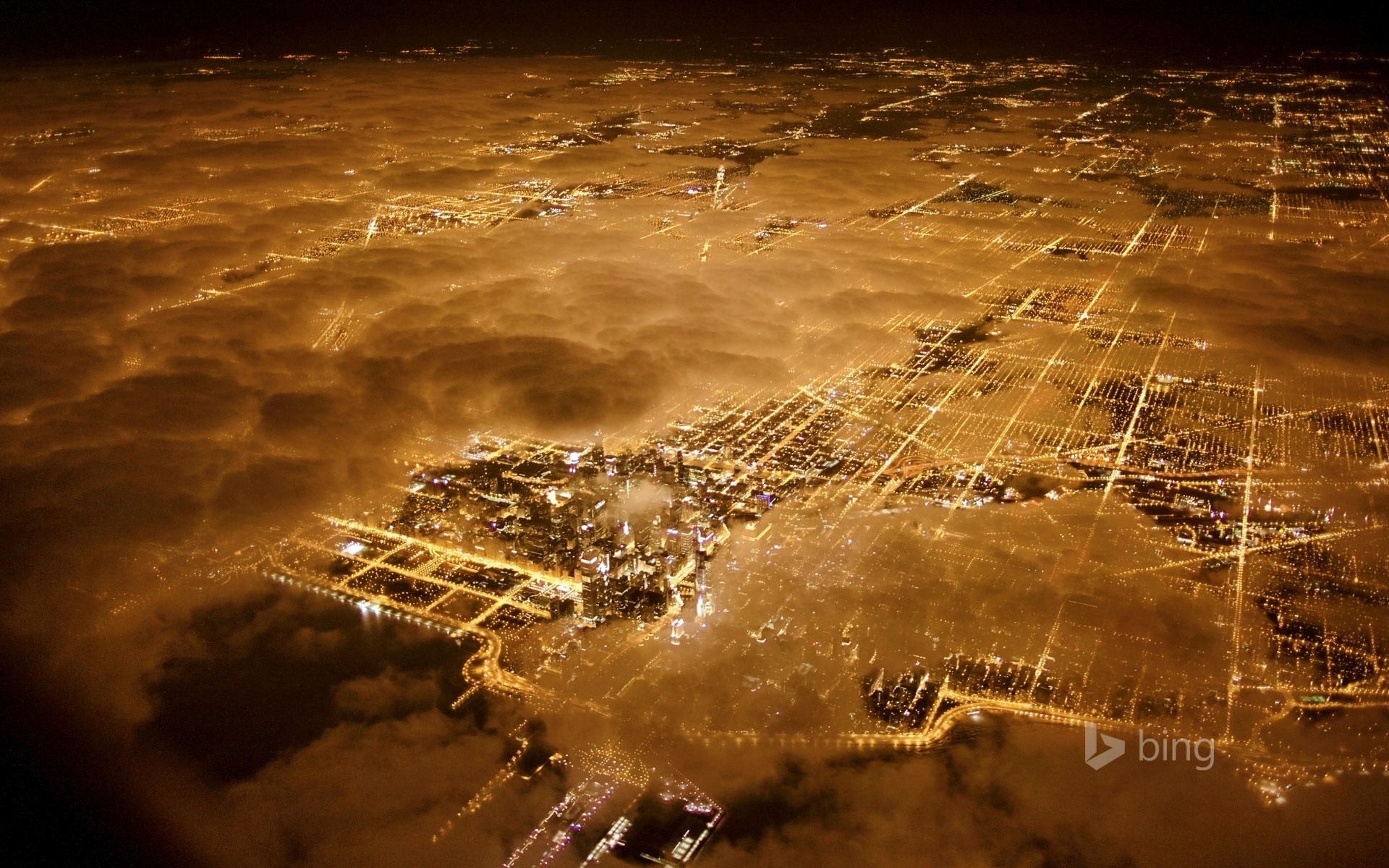 lumières nuit usa illinois chicago vue de dessus nuages panorama