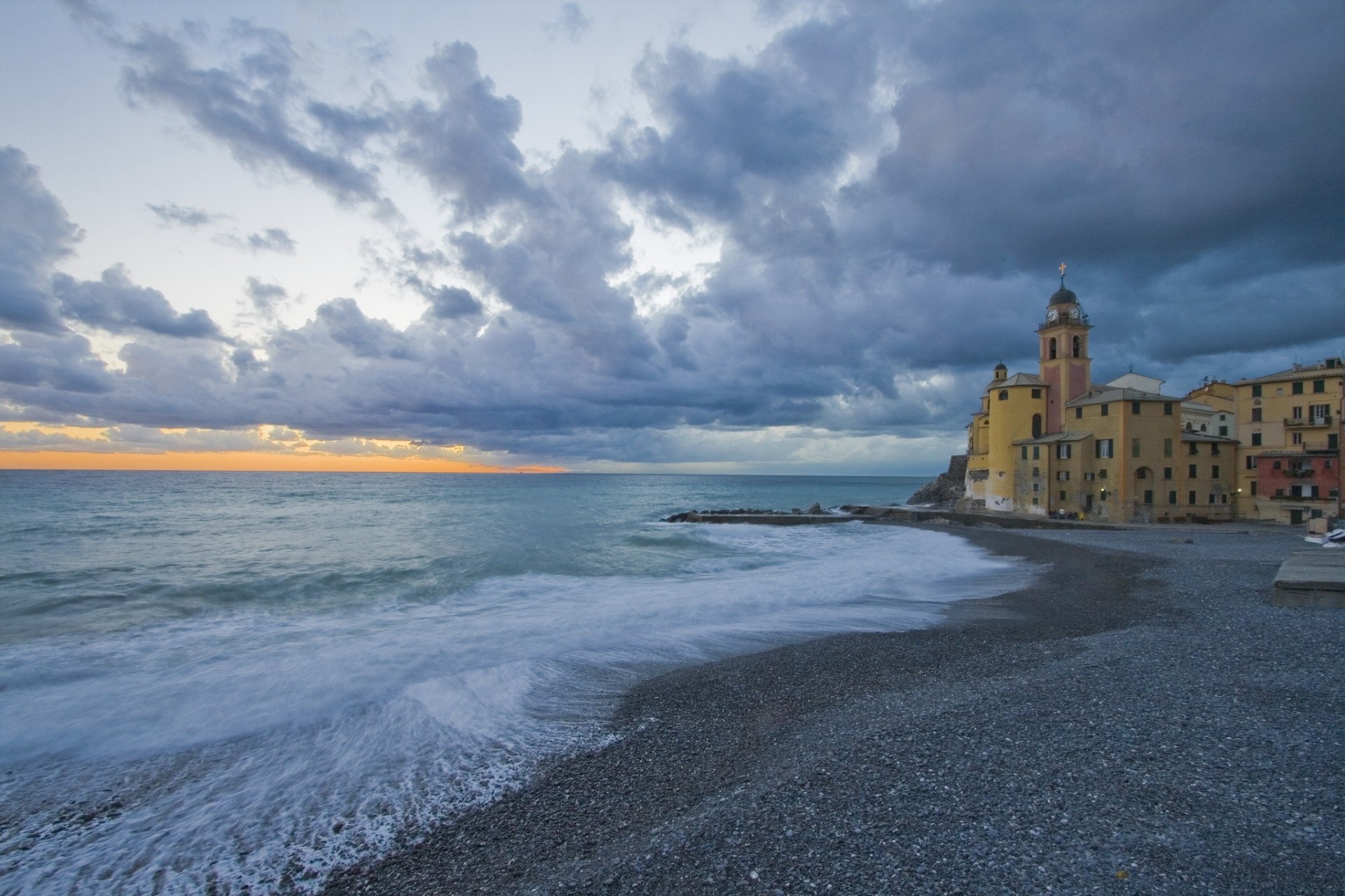 italy church landscape coast camogli sea liguria