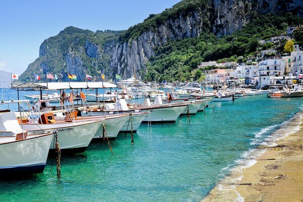 Île italienne avec bateaux et yachts