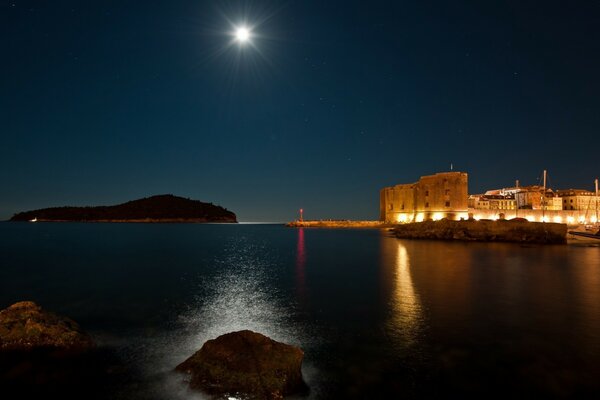 Moonlight path. Night landscape