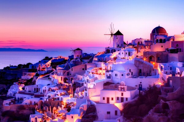 Sunset of beautiful Santorini spring