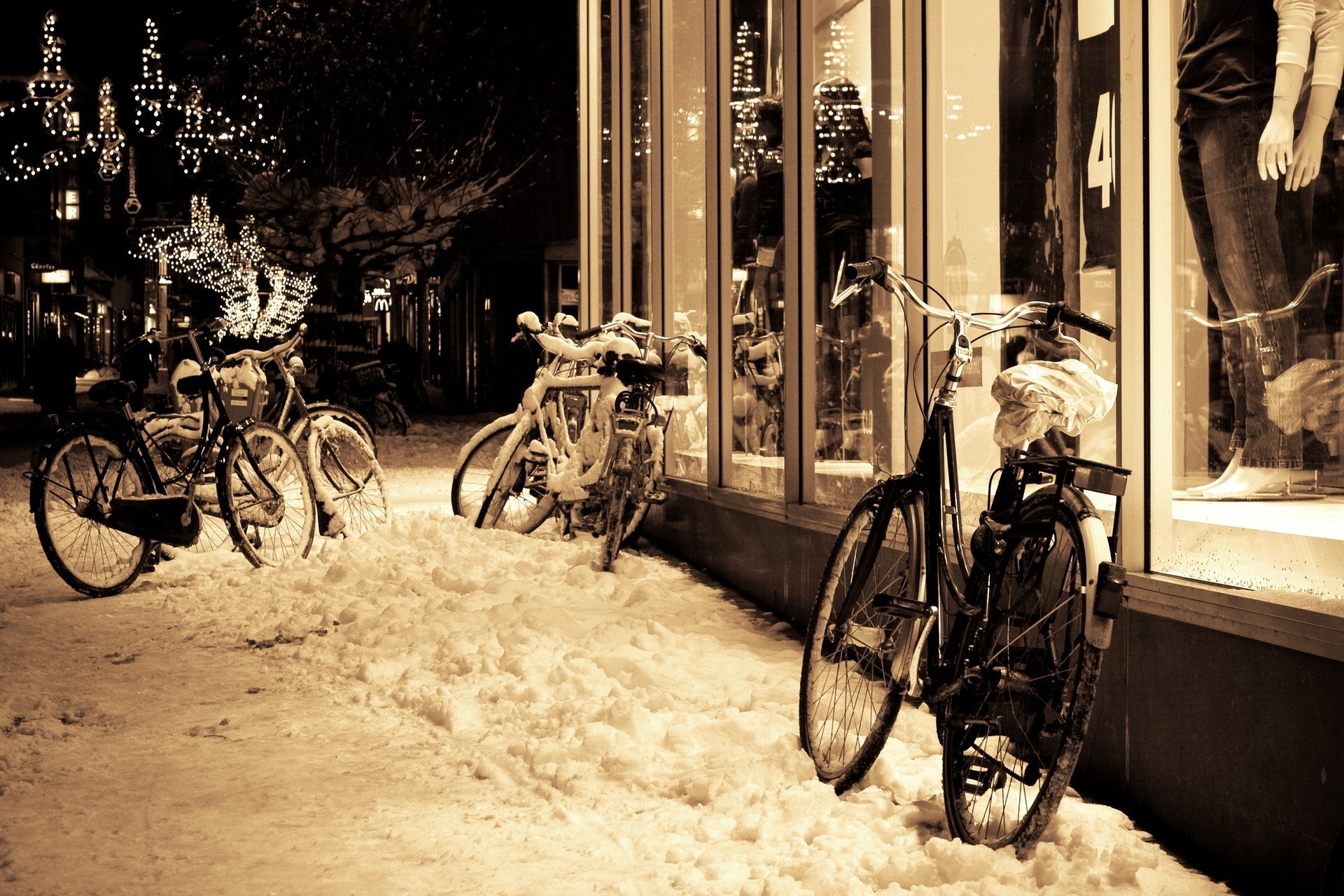 nieve ventana invierno bicicleta