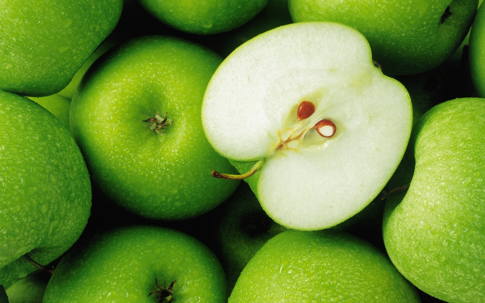 manzanas comida verde gotas