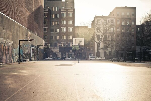 Empty city basketball court