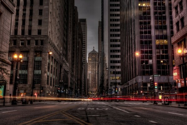 Lights of the night city and buildings