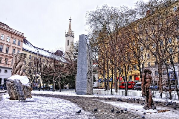 Strada d inverno nel cortile di asvstria