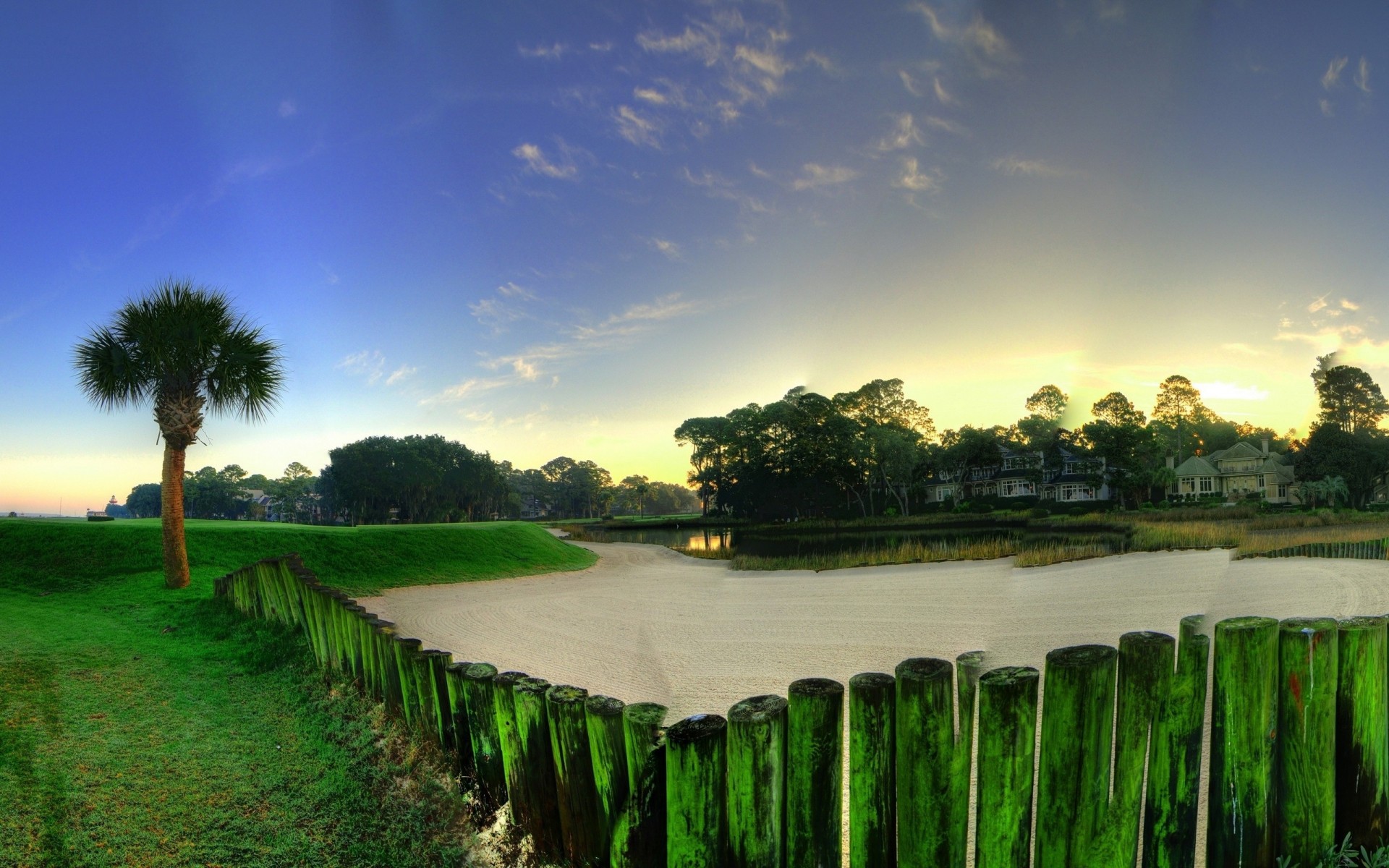 grass tree fencing town building sand