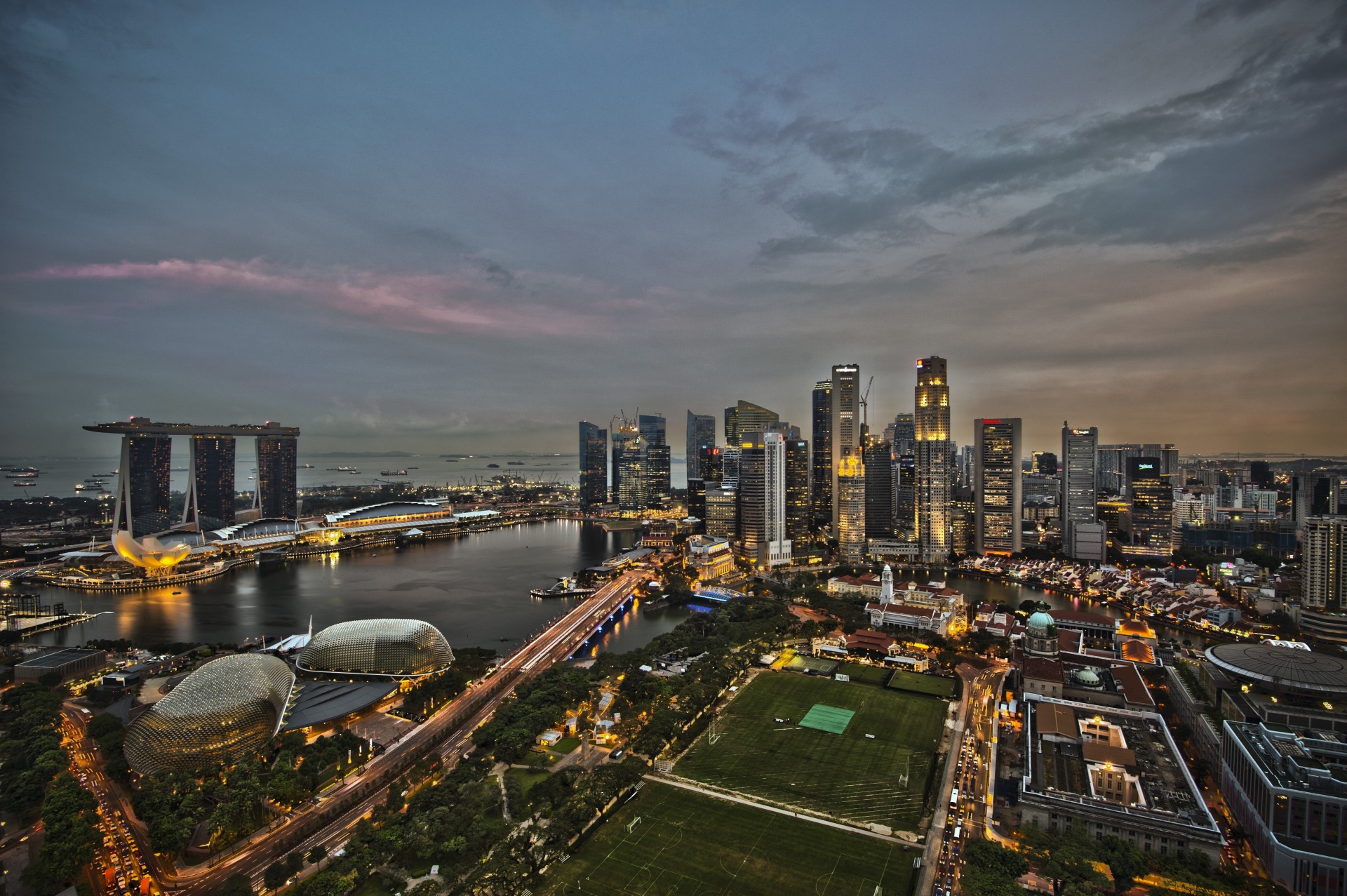 stade arbres panorama nuit route singapour hôtel pont maison