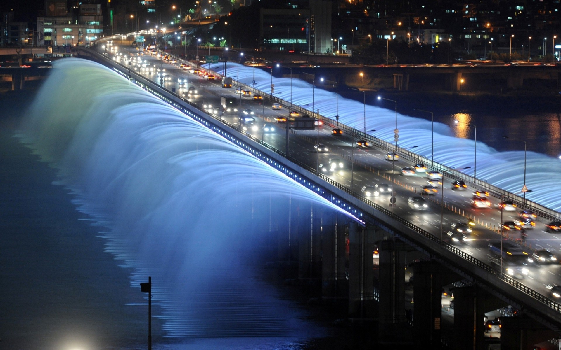 lumières nuit pont séoul fontaine corée du sud