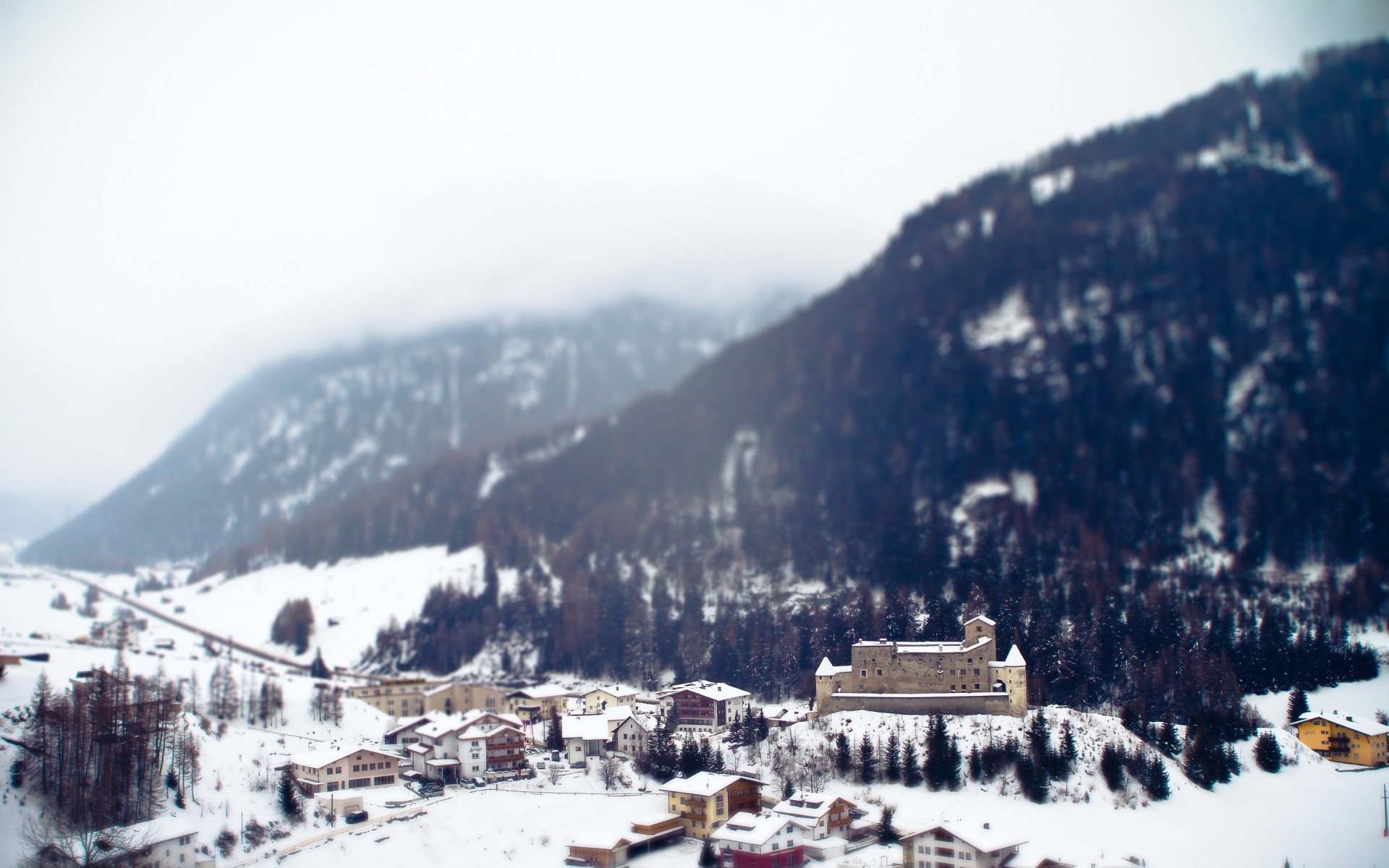 alpes tilt-shift ville neige montagnes hiver