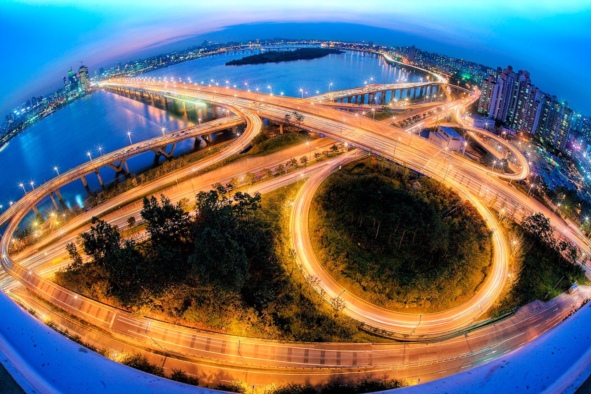 gebäude nacht seoul brücke fluss lichter ansicht