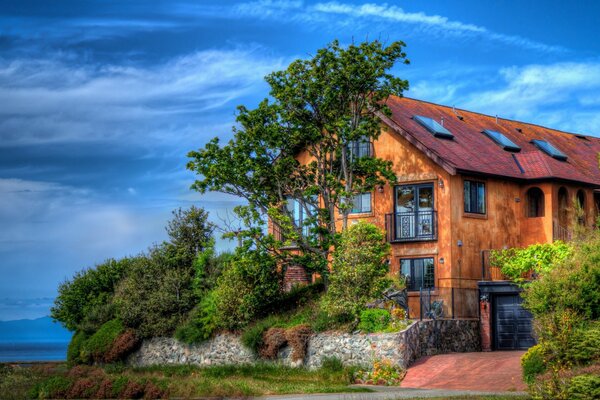 Photo of a country mansion near a big tree