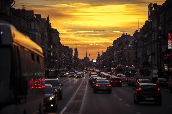 Beautiful evening sunset in St. Petersburg