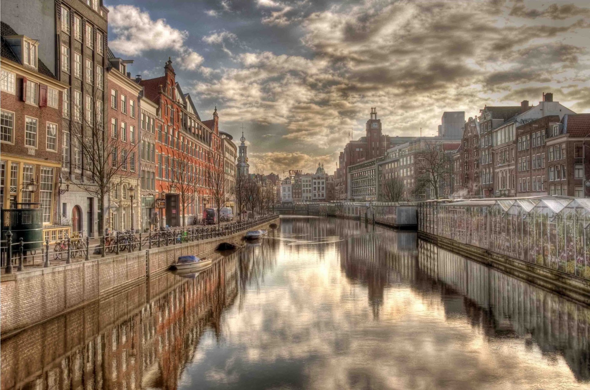 canal cielo amsterdam países bajos holanda paisaje urbano paisaje reflexión puente río torre