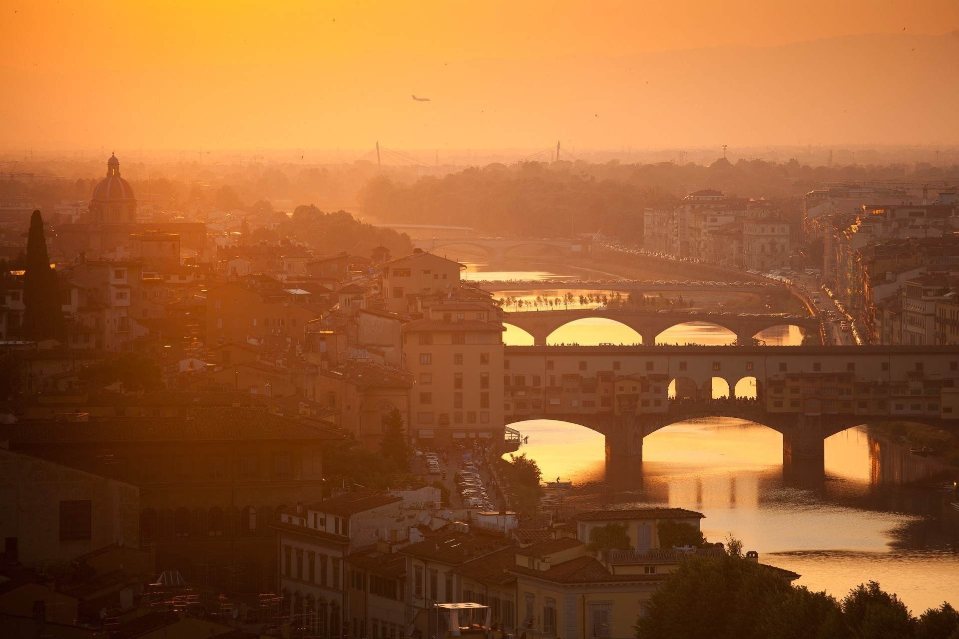 gebäude sonnenuntergang fluss brücke stadt