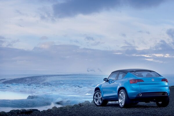 Blue crossover on the background of glaciers and mountains