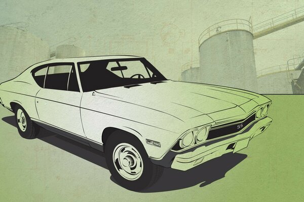 Ilustración Monocromática de coche retro