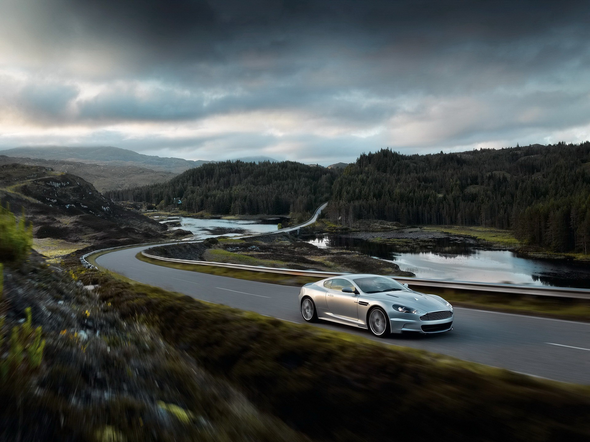 aston martin carretera bosque