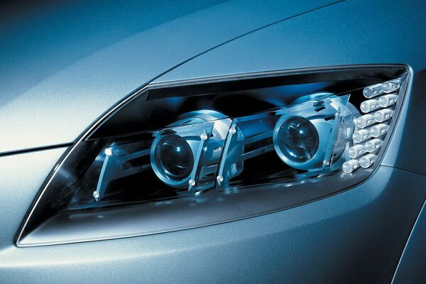 Car headlight close-up