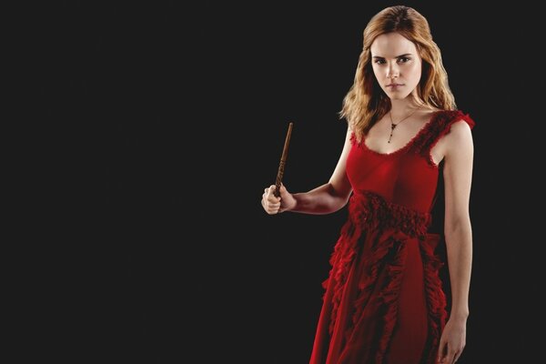 Hermione in a red dress