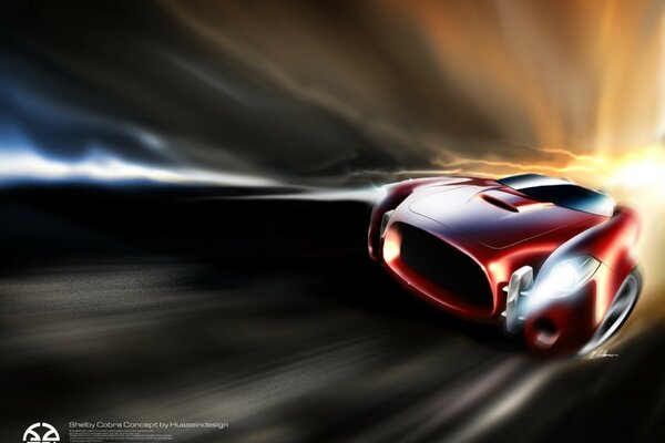 Red car at high speed