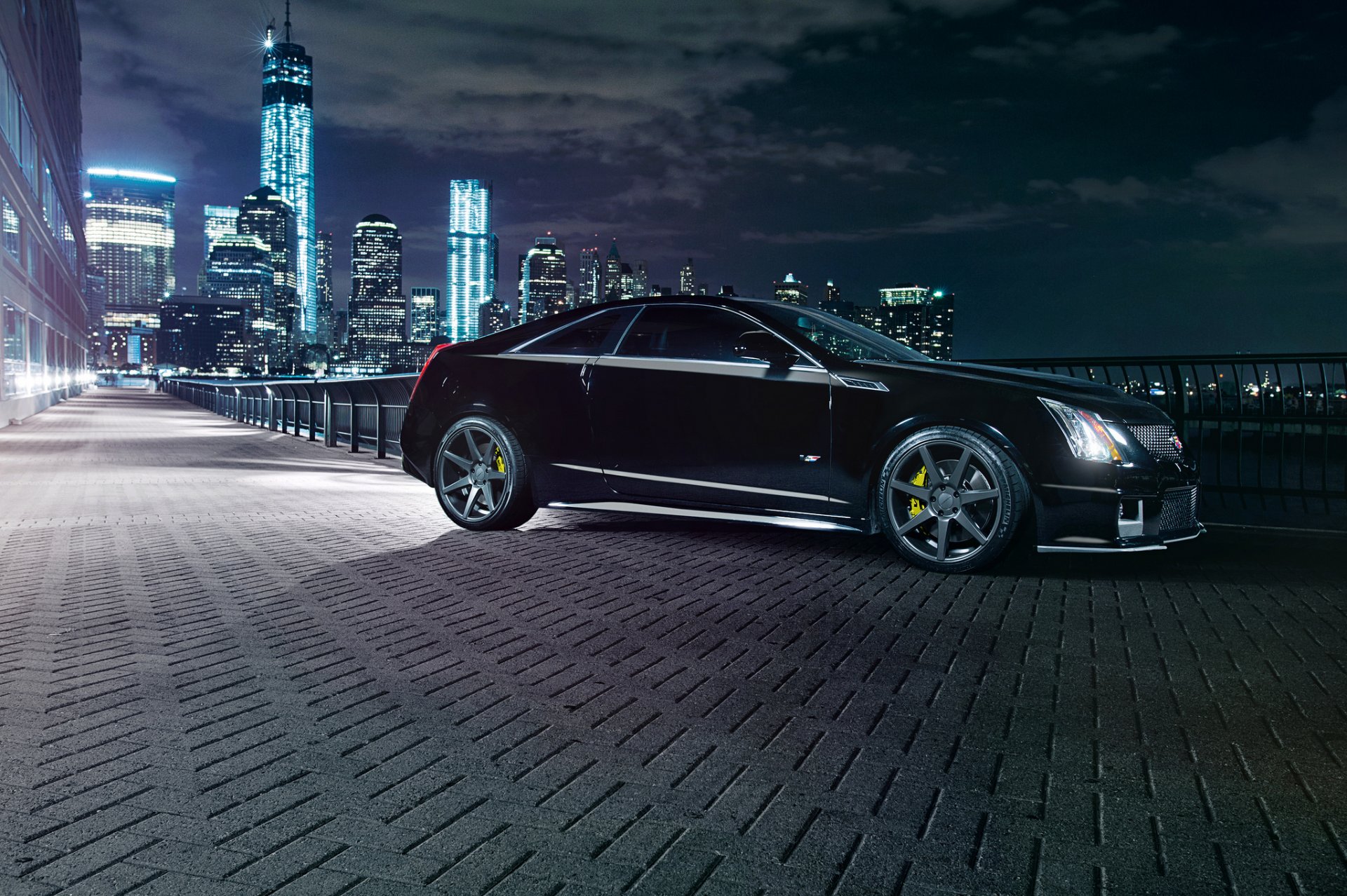 cadillac cts-v черный кадилак ночь город огни