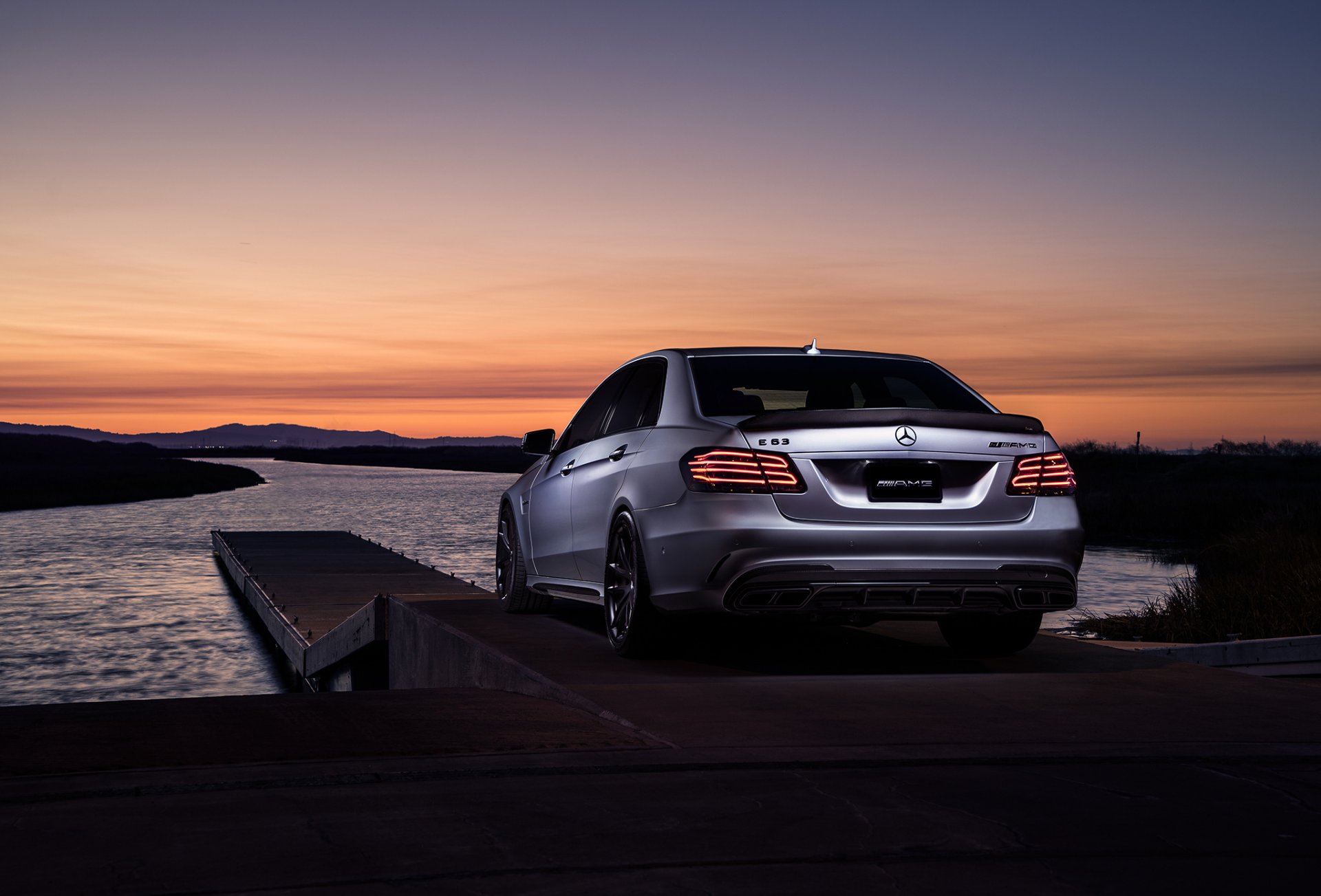 mercedes-benz e63 amg s mode carbon sonic motorsport sunset matte grey car rear