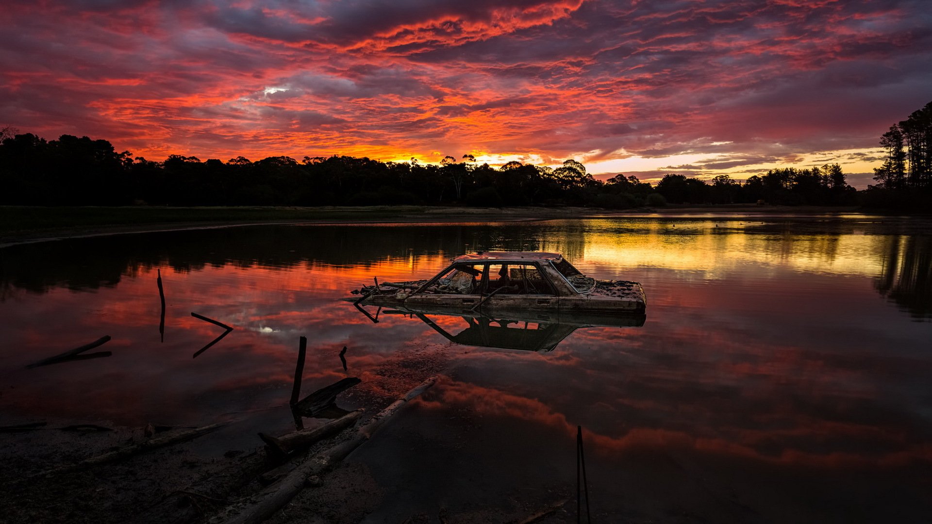 notte lago macchina