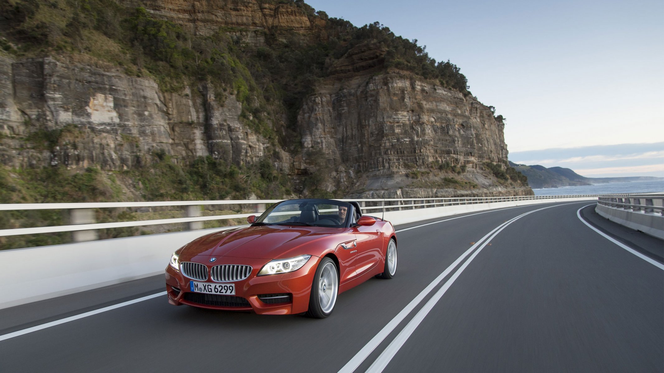 bmw z4 grille convertible road landscape mountain