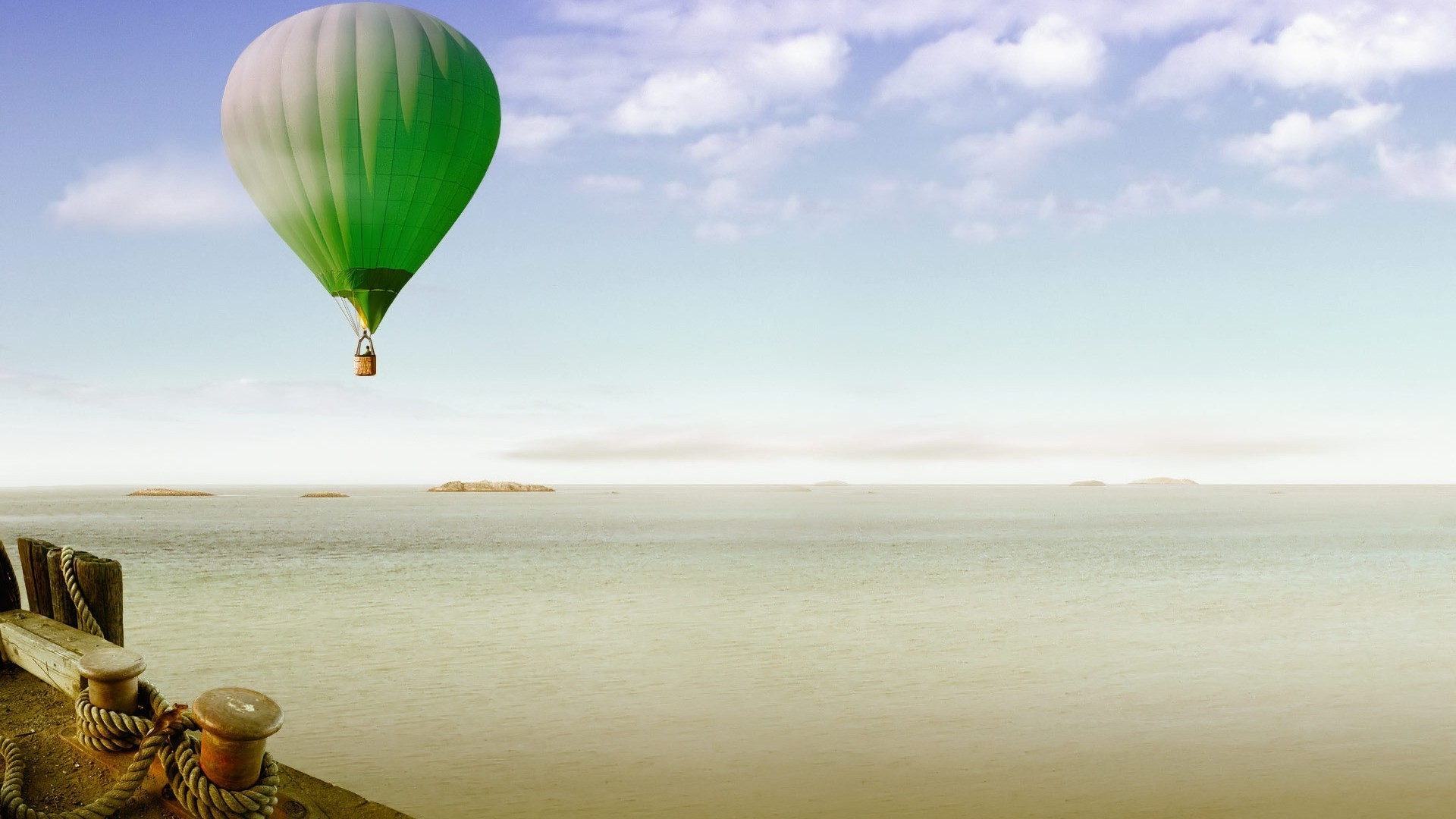 über wasser ufer luftfahrt ballon