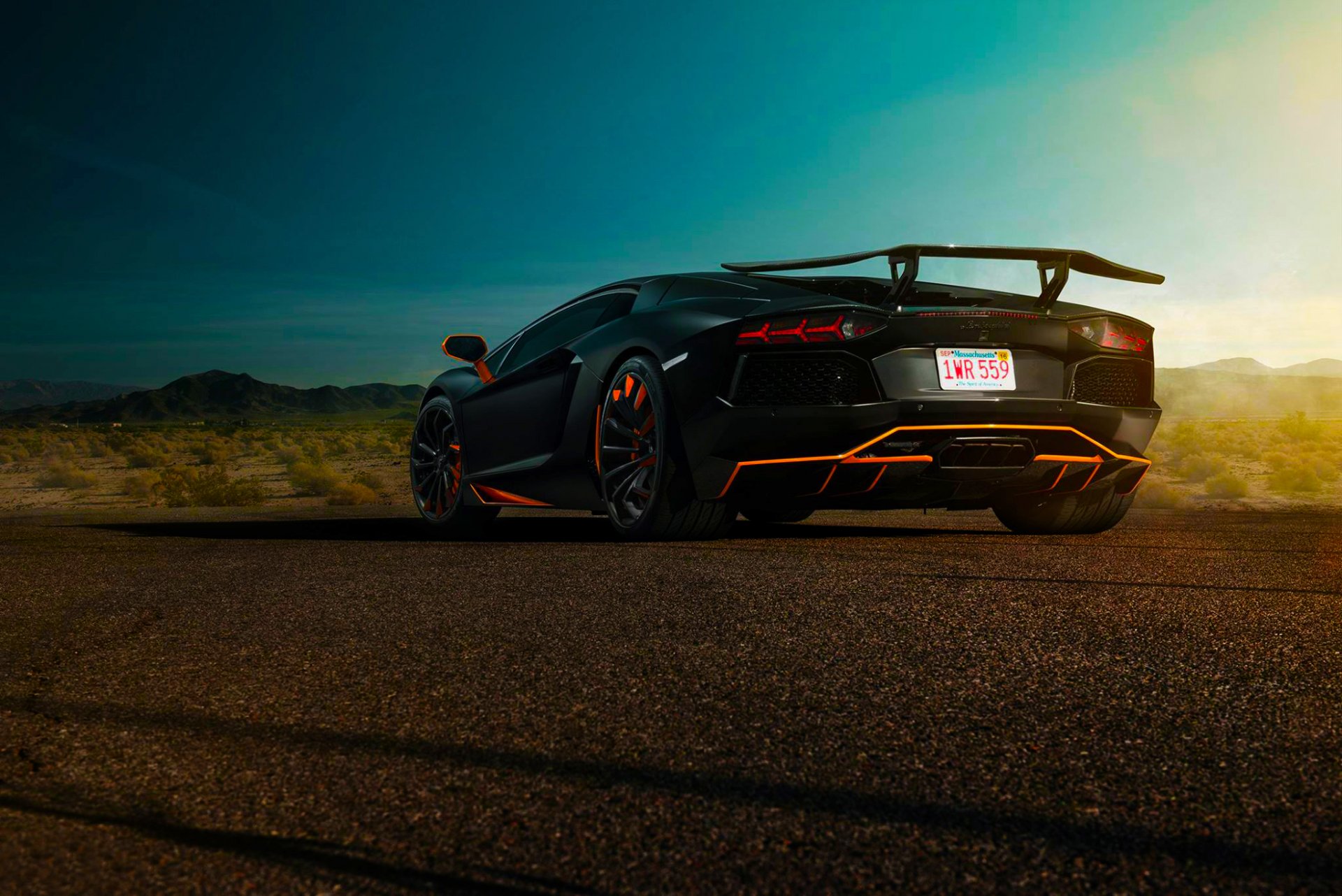 lamborghini aventador lp700-4 noir ciel bleu soleil spoiler arrière