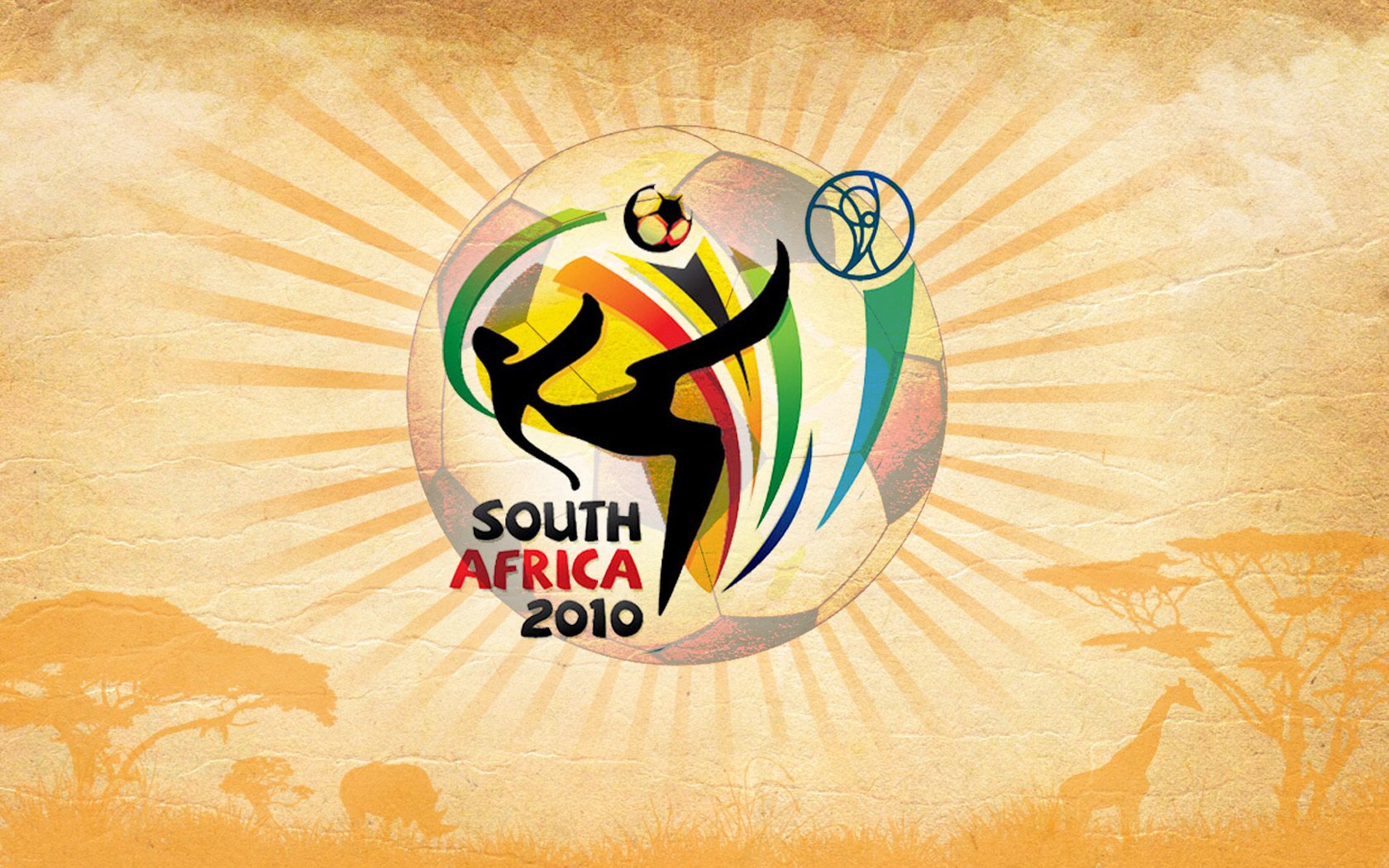 coupe du monde de football afrique 2010 logo emblème fond football balle sport rayons soleil