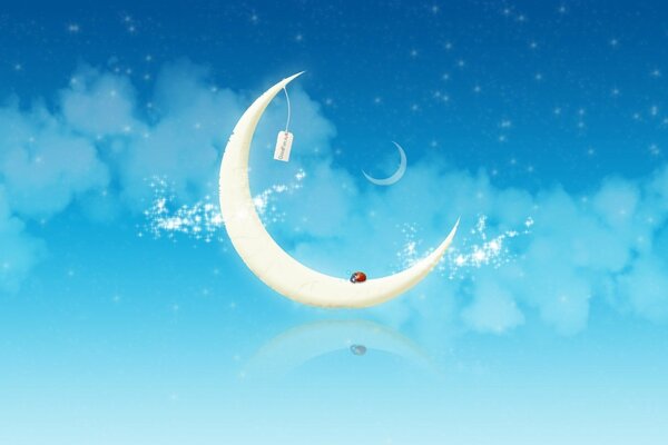 Beautiful crescent moon in the blue sky