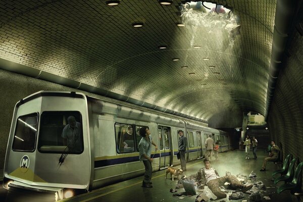 Die nächtliche unterirdische U-Bahn von Moskau